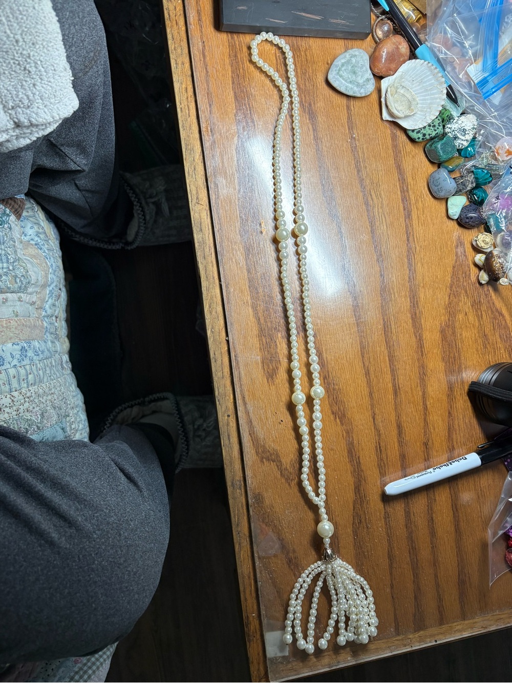 Unbranded Cream Pearl Bead Tassel Necklace 21 inches